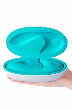 Бирюзовый вибратор Sense Max с клиторальным стимулятором - 16 см. 