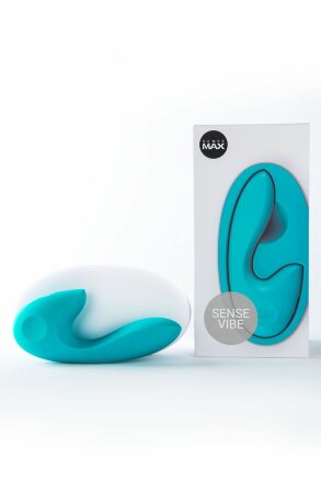 Бирюзовый вибратор Sense Max с клиторальным стимулятором - 16 см. 