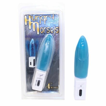 Голубой мини-вибратор с гладкой поверхностью Hungry Morsels - 15 см. 