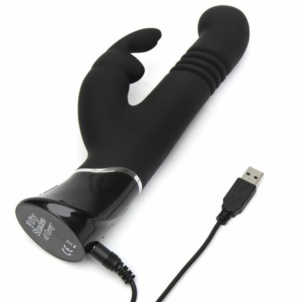 Черный хай-тек вибратор Greedy Girl Thrusting Rabbit Vibrator - 22,8 см. 