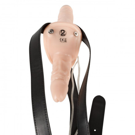 Телесный женский страпон с вагинальной пробкой Strap-On Duo - 15 см. 