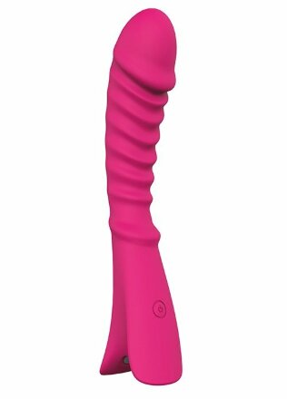 Розовый перезаряжаемый вибратор с ребрышками NAUGHTY BARONESS - 12,5 см. 