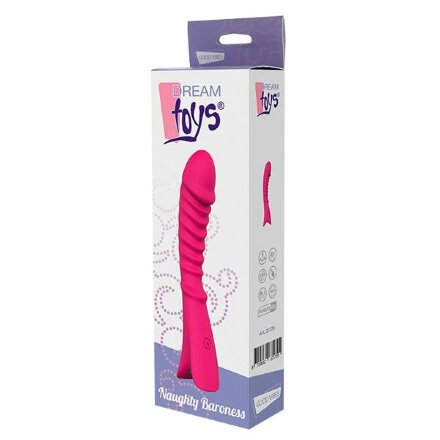 Розовый перезаряжаемый вибратор с ребрышками NAUGHTY BARONESS - 12,5 см. 