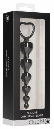 Черная анальная елочка Anal Heart Beads - 18,5 см. 