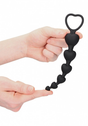 Черная анальная елочка Anal Heart Beads - 18,5 см. 