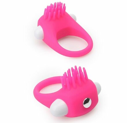 Розовое эрекционное кольцо с щеточкой LIT-UP SILICONE STIMU RING 5 