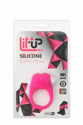 Розовое эрекционное кольцо с щеточкой LIT-UP SILICONE STIMU RING 5 