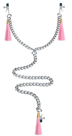 Зажимы на соски и половые губы с розовыми кисточками Nipple Clit Tassel Clamp With Chain 