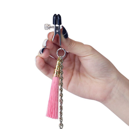 Зажимы на соски и половые губы с розовыми кисточками Nipple Clit Tassel Clamp With Chain 