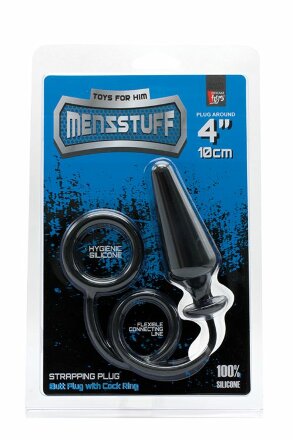 Чёрное эрекционное кольцо с анальной пробкой MENZSTUFF 4INCH SINGLE RING ANAL PLUG 