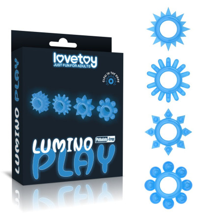 Набор из 4 голубых, светящихся в темноте эрекционных колец Lumino Play 