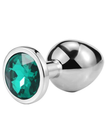 Серебристая анальная пробка iWonder c изумрудным кристаллом - 7,2 см. 
