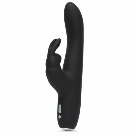 Черный вибратор с клиторальным отростком Greedy Girl Slimline Rabbit Vibrator - 22,8 см. 