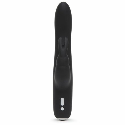 Черный вибратор с клиторальным отростком Greedy Girl Slimline Rabbit Vibrator - 22,8 см. 
