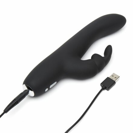 Черный вибратор с клиторальным отростком Greedy Girl Slimline Rabbit Vibrator - 22,8 см. 