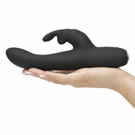 Черный вибратор с клиторальным отростком Greedy Girl Slimline Rabbit Vibrator - 22,8 см. 