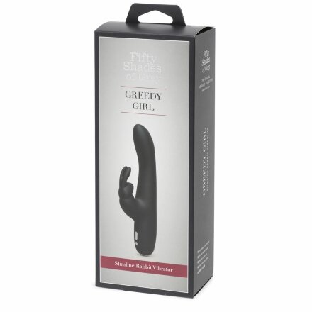 Черный вибратор с клиторальным отростком Greedy Girl Slimline Rabbit Vibrator - 22,8 см. 