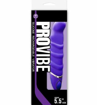 Фиолетовый перезаряжаемый вибратор с ребрышками PROVIBE - 14 см. 