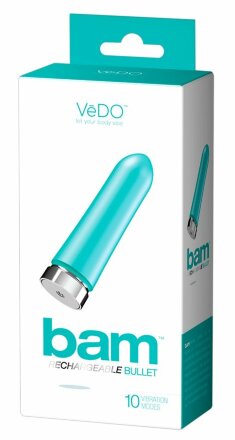Бирюзовая перезаряжаемая вибропуля VeDO Bam - 9,7 см. 