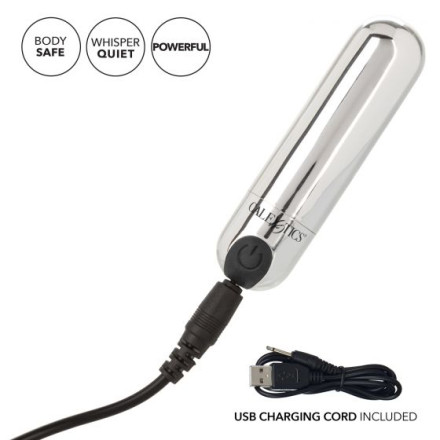 Серебристая перезаряжаемая вибропуля Rechargeable Hideaway Bullet - 7,5 см. 
