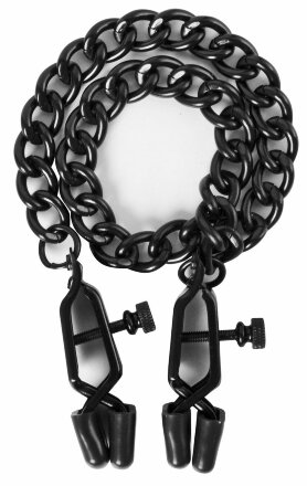 Чёрные зажимы на соски Alabama Crossover Nipple Clamps с цепью 
