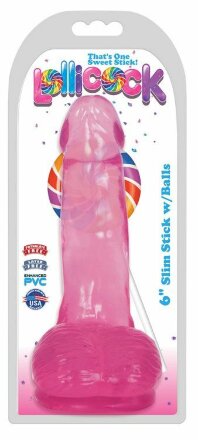 Розовый гелевый фаллоимитатор Slim Stick with Balls - 15,2 см. 