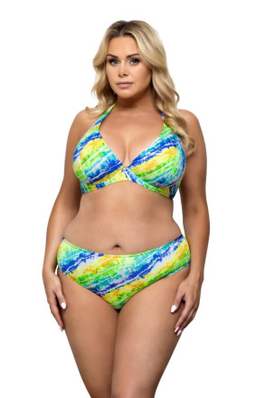 Раздельный купальник plus size с яркими диагональными полосами 