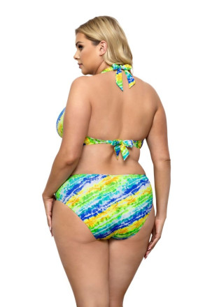 Раздельный купальник plus size с яркими диагональными полосами 