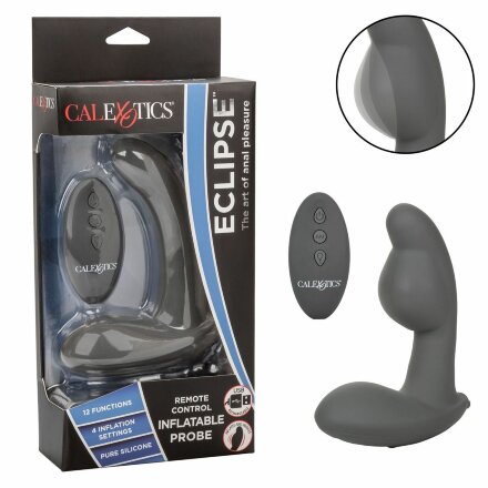 Серый стимулятор простаты Remote Control Inflatable Probe с вибрацией и функцией расширения - 11,5 см. 