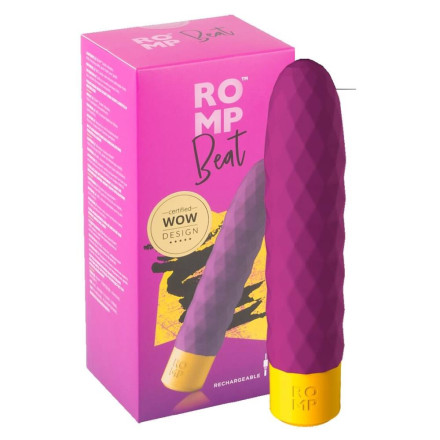 Лиловый рельефный мини-вибростимулятор Romp Beat - 15 см. 