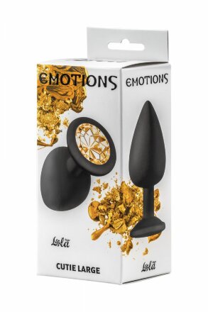 Чёрная анальная пробка Emotions Cutie Large с желтым кристаллом - 10 см. 