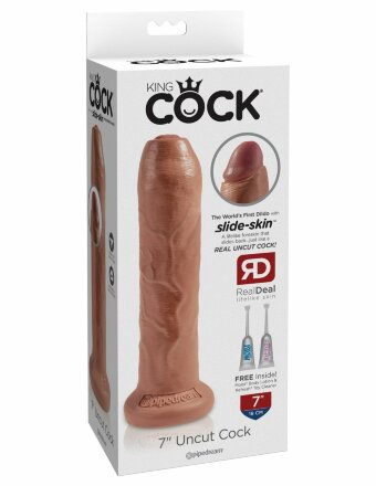 Кофейный необрезанный фаллоимитатор на присоске 7&quot; Uncut Cock - 19,1 см. 