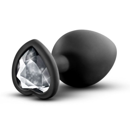 Черная анальная втулка с прозрачным кристаллом Bling Plug Medium - 8,2 см. 
