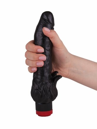 Чёрный вибратор с клиторальными лепестками - 18,5 см. 