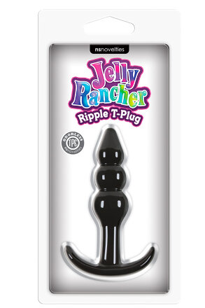 Чёрная анальная пробка Jelly Rancher T-Plug Ripple - 10,9 см. 