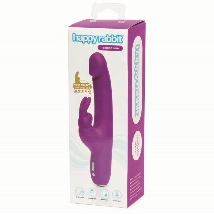 Фиолетовый перезаряжаемый вибратор Rabbit Slimline Curve Rechargeable - 24 см. 