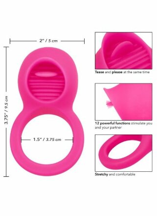 Ярко-розовое эрекционное кольцо Silicone Rechargeable Teasing Tongue Enhancer 