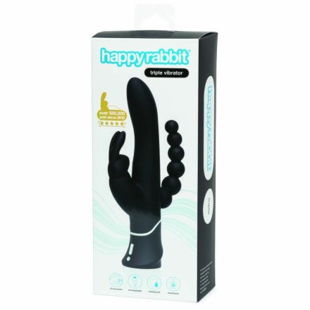 Черный перезаряжаемый вибратор Triple Curve Rechargeable Rabbit Vibrator - 25,4 см. 