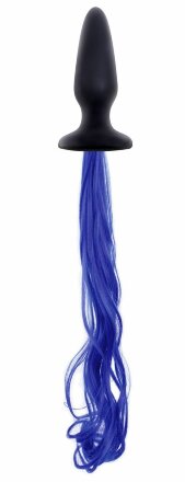 Чёрная анальная пробка с синим хвостом Unicorn Tails Blue 