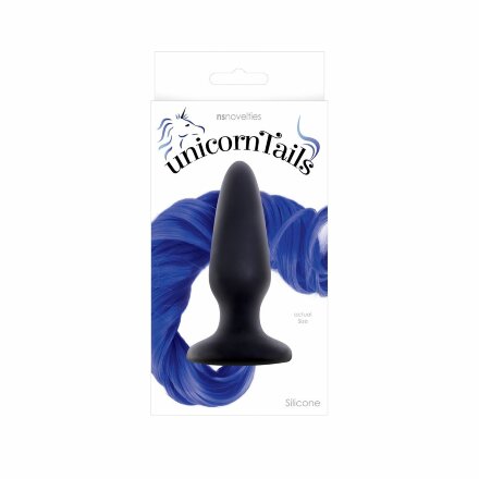 Чёрная анальная пробка с синим хвостом Unicorn Tails Blue 