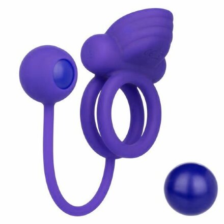 Фиолетовое эрекционное кольцо с утяжелителем Silicone Rechargeable Dual Rockin Rim Enhancer 
