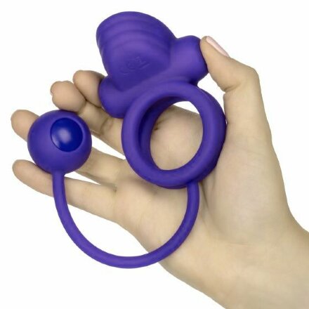 Фиолетовое эрекционное кольцо с утяжелителем Silicone Rechargeable Dual Rockin Rim Enhancer 