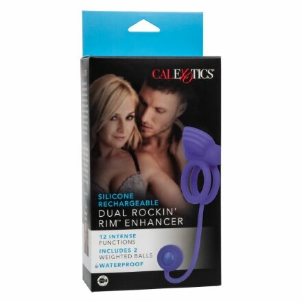 Фиолетовое эрекционное кольцо с утяжелителем Silicone Rechargeable Dual Rockin Rim Enhancer 