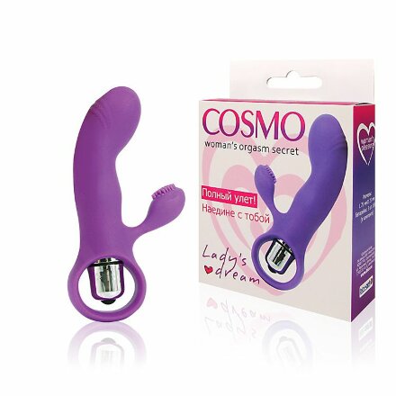 Фиолетовый вибромассажер COSMO с покрытым усиками клиторальным стимулятором 