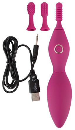 Ярко-розовый клиторальный вибратор с 3 насадками Spot Vibrator with 3 Tips - 17,9 см. 
