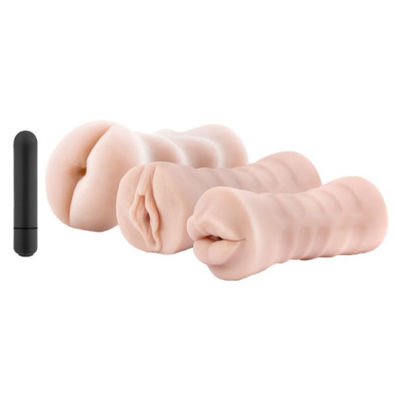 Набор из 3 мастурбаторов и вибропули 3-Pack Self-Lubricating Vibrating Stroker Sleeve Kit 