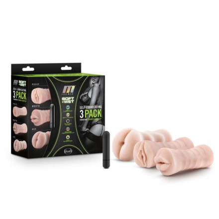 Набор из 3 мастурбаторов и вибропули 3-Pack Self-Lubricating Vibrating Stroker Sleeve Kit 