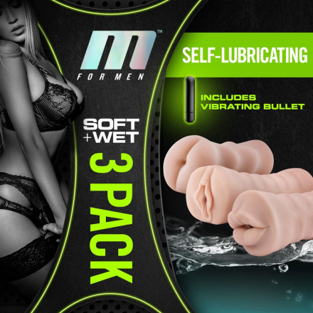 Набор из 3 мастурбаторов и вибропули 3-Pack Self-Lubricating Vibrating Stroker Sleeve Kit 