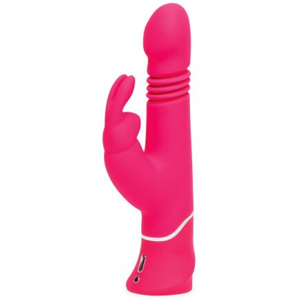 Розовый вибратор Thrusting Realistic Rechargeable Rabbit Vibrator с имитацией толчков - 22,8 см. 