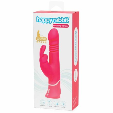 Розовый вибратор Thrusting Realistic Rechargeable Rabbit Vibrator с имитацией толчков - 22,8 см. 